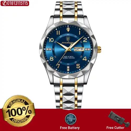 POEDAGAR 615 Watch (123 Version) - Gold Blue Silver Ring