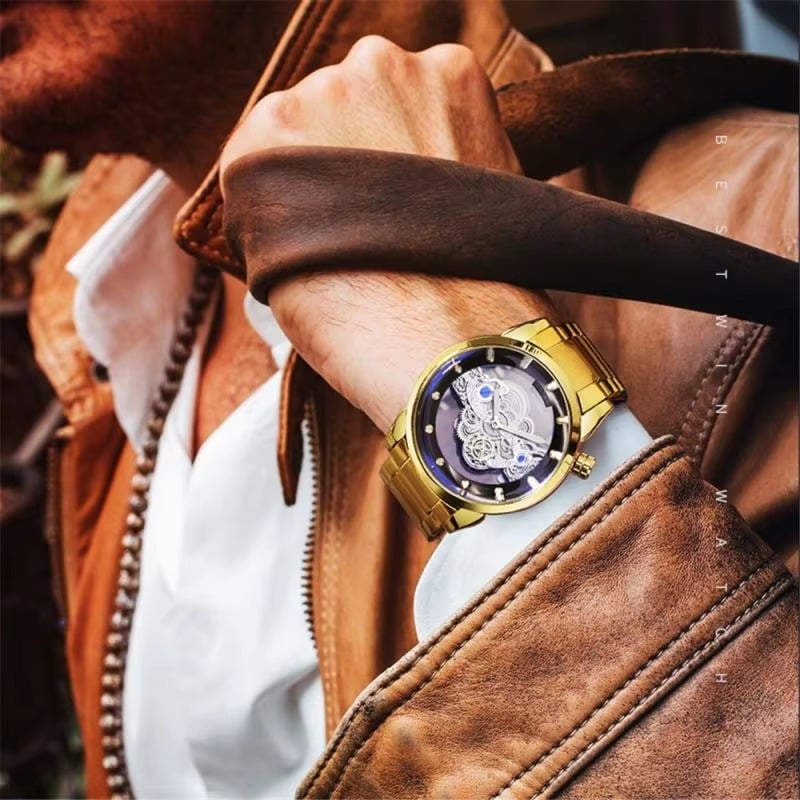 BESTWIN BW911 Mens Quartz Watch - Full Gold - Image 6