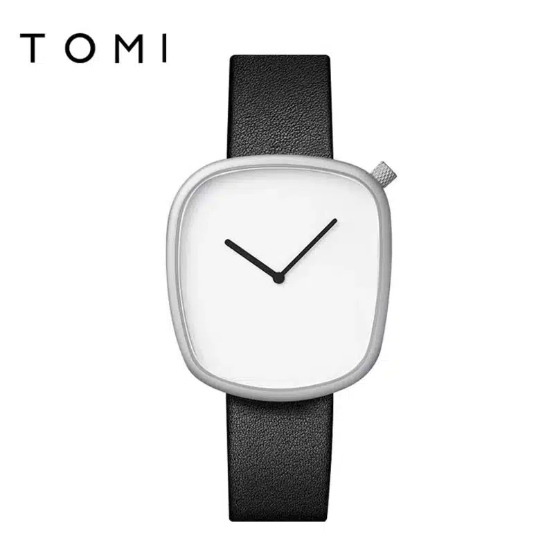 TOMI Casual Leather Strap Watch - Black White