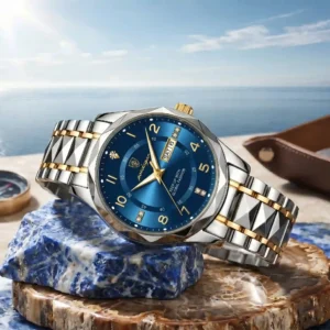 POEDAGAR 615 Watch (123 Version) - Gold Blue Silver Ring